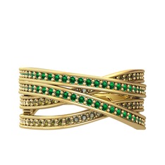 Yeşil kuvars ve peridot 18 ayar altın yüzük