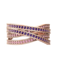 Rhys Yüzük - Ametist ve pembe kuvars 14 ayar rose altın yüzük #ez4tlz