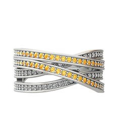 Rhys Yüzük - Sitrin ve beyaz zirkon 18 ayar beyaz altın yüzük #fdjpq9