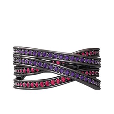 Rhys Yüzük - Ametist ve rodolit garnet 925 ayar siyah rodyum kaplama gümüş yüzük #gfye33