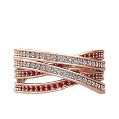 Rhys Yüzük - Beyaz zirkon ve garnet 925 ayar rose altın kaplama gümüş yüzük #gs8o5k