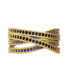 Rhys Yüzük - Siyah zirkon ve ametist 18 ayar altın yüzük #hnecvj