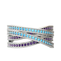 Rhys Yüzük - Akuamarin ve ametist 18 ayar beyaz altın yüzük #i3oayq