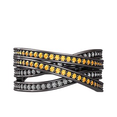 Rhys Yüzük - Sitrin ve swarovski 925 ayar siyah rodyum kaplama gümüş yüzük #ie37zv