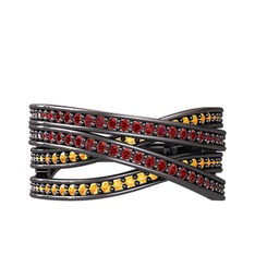 Rhys Yüzük - Garnet ve sitrin 925 ayar siyah rodyum kaplama gümüş yüzük #ifd34v