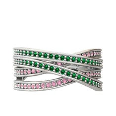 Rhys Yüzük - Yeşil kuvars ve pembe kuvars 14 ayar beyaz altın yüzük #io71po