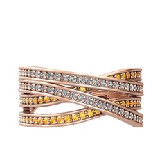 Rhys Yüzük - Swarovski ve sitrin 18 ayar rose altın yüzük #io7ozs