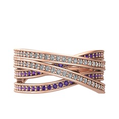 Swarovski ve ametist 8 ayar rose altın yüzük