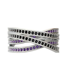 Rhys Yüzük - Siyah zirkon ve ametist 18 ayar beyaz altın yüzük #k59dtl