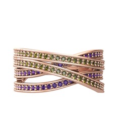 Rhys Yüzük - Peridot ve ametist 925 ayar rose altın kaplama gümüş yüzük #kavj43