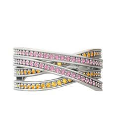 Rhys Yüzük - Pembe kuvars ve sitrin 14 ayar beyaz altın yüzük #ks4qrn