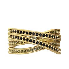 Siyah zirkon ve peridot 925 ayar altın kaplama gümüş yüzük