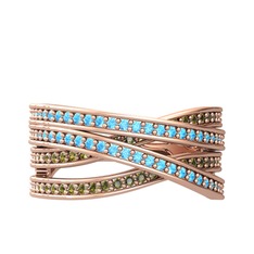 Akuamarin ve peridot 8 ayar rose altın yüzük