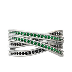 Yeşil kuvars ve siyah zirkon 18 ayar beyaz altın yüzük