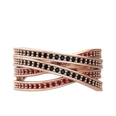 Siyah zirkon ve garnet 14 ayar rose altın yüzük