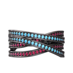 Rhys Yüzük - Akuamarin ve rodolit garnet 925 ayar siyah rodyum kaplama gümüş yüzük #p5xsyl