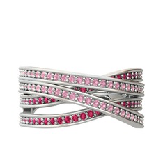 Pembe kuvars ve rodolit garnet 14 ayar beyaz altın yüzük