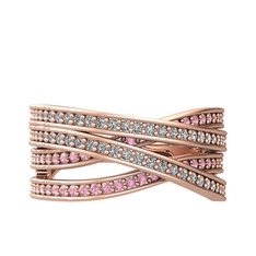 Swarovski ve pembe kuvars 925 ayar rose altın kaplama gümüş yüzük