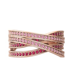Pembe kuvars ve rodolit garnet 18 ayar rose altın yüzük