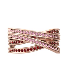 Rhys Yüzük - Pembe kuvars ve garnet 14 ayar rose altın yüzük #q7rbru