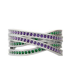 Rhys Yüzük - Ametist ve yeşil kuvars 18 ayar beyaz altın yüzük #r8k3hw