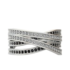 Swarovski ve siyah zirkon 18 ayar beyaz altın yüzük