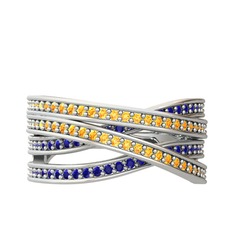 Sitrin ve lab safir 8 ayar beyaz altın yüzük