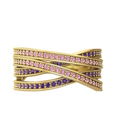 Rhys Yüzük - Pembe kuvars ve ametist 925 ayar altın kaplama gümüş yüzük #tmzsv