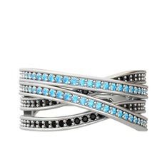 Rhys Yüzük - Akuamarin ve siyah zirkon 925 ayar gümüş yüzük #tr7fna