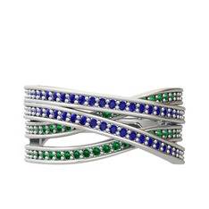 Lab safir ve yeşil kuvars 8 ayar beyaz altın yüzük