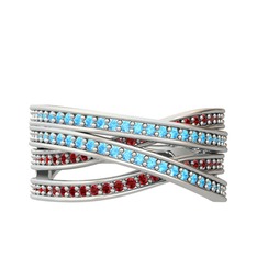 Rhys Yüzük - Akuamarin ve garnet 14 ayar beyaz altın yüzük #vxdy93