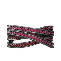 Rodolit garnet ve garnet 925 ayar siyah rodyum kaplama gümüş yüzük