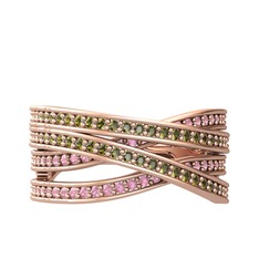 Rhys Yüzük - Peridot ve pembe kuvars 18 ayar rose altın yüzük #xuv9s2