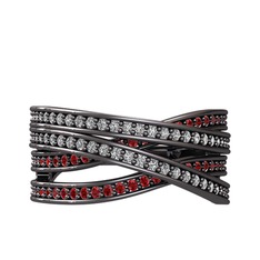 Swarovski ve garnet 925 ayar siyah rodyum kaplama gümüş yüzük