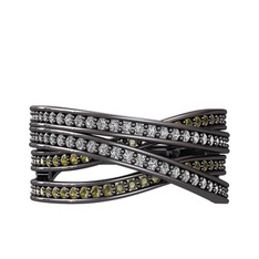 Rhys Yüzük - Beyaz zirkon ve peridot 925 ayar siyah rodyum kaplama gümüş yüzük #zmkni8