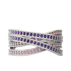 Rhys Yüzük - Ametist ve pembe kuvars 925 ayar gümüş yüzük #zpg7lz