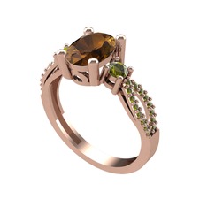 Freja Yüzük - Dumanlı kuvars ve peridot 14 ayar rose altın yüzük #101mmxb