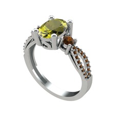 Freja Yüzük - Peridot ve dumanlı kuvars 14 ayar beyaz altın yüzük #10i5k3y