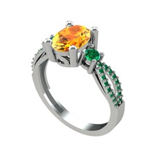 Freja Yüzük - Sitrin ve yeşil kuvars 14 ayar beyaz altın yüzük #117bv3o