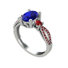 Lab safir ve garnet 18 ayar beyaz altın yüzük