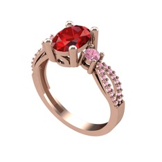 Garnet ve pembe kuvars 8 ayar rose altın yüzük