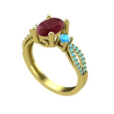 Freja Yüzük - Kök yakut ve akuamarin 8 ayar altın yüzük #13co1fn