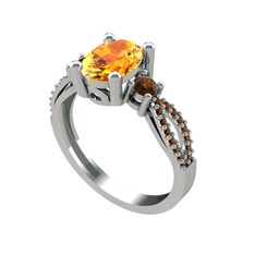 Freja Yüzük - Sitrin ve dumanlı kuvars 925 ayar gümüş yüzük #13fnhty