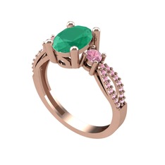 Freja Yüzük - Kök zümrüt ve pembe kuvars 925 ayar rose altın kaplama gümüş yüzük #13tgly1
