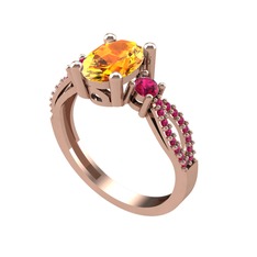 Freja Yüzük - Sitrin ve rodolit garnet 14 ayar rose altın yüzük #158fijp