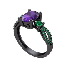 Freja Yüzük - Ametist ve yeşil kuvars 925 ayar siyah rodyum kaplama gümüş yüzük #176m8x9