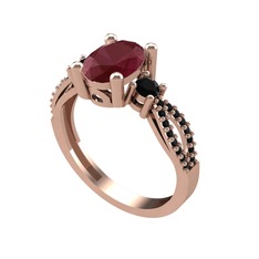 Freja Yüzük - Kök yakut ve siyah zirkon 925 ayar rose altın kaplama gümüş yüzük #18748l9