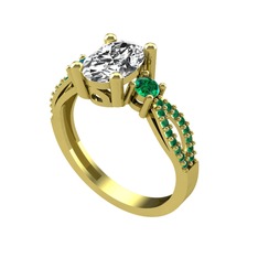 Freja Yüzük - Beyaz zirkon ve yeşil kuvars 18 ayar altın yüzük #18j996e