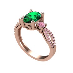 Yeşil kuvars ve pembe kuvars 18 ayar rose altın yüzük