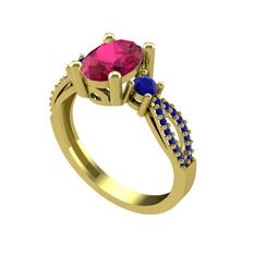 Rodolit garnet ve lab safir 14 ayar altın yüzük